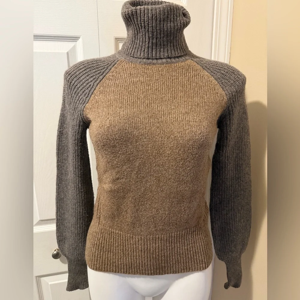 Tory Burch Brown and Gray Moreno Wool Blend Turtleneck Sweater, Size S - Picture 1 of 12